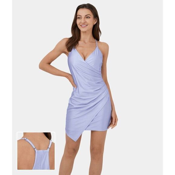 Halara XS Adjustable Strap Backless Ruched Asymmetric Hem Bodycon Mini Casual Dr - Picture 1 of 5